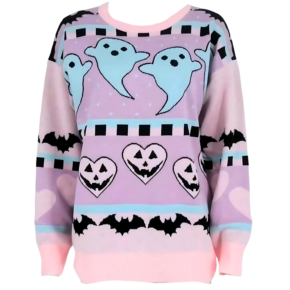 Brand New Pastel Goth Holiday Sweater Sz. S/M Kawaii Lolita Bats Ghosts Cute